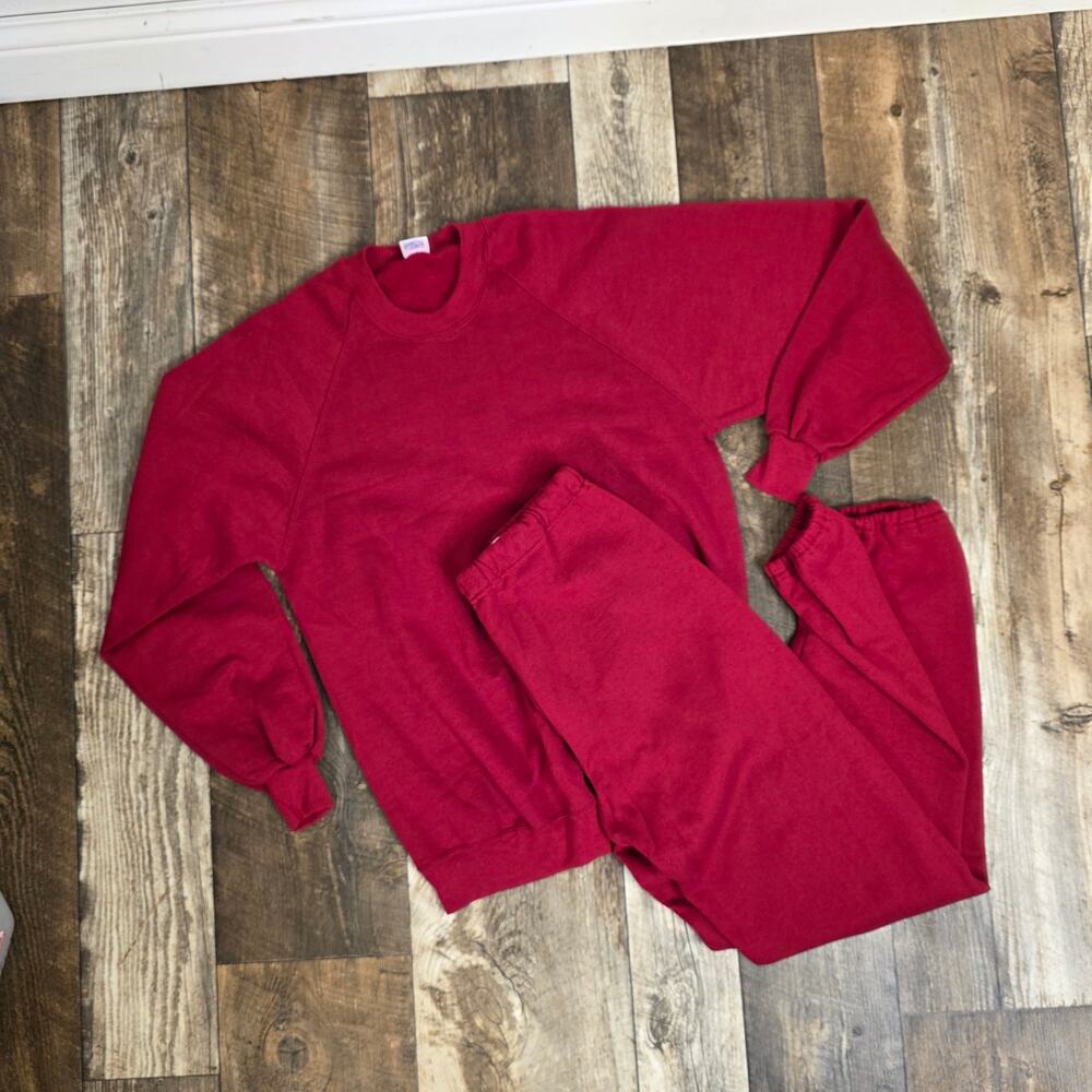 Vintage Jerzees Sweat Set Crewneck Sweatshirt Sweat Pants XL-Large Fleece USA